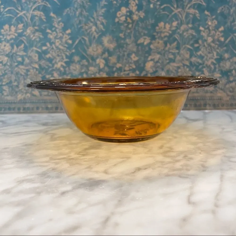 Tiara Glass Amber Mother Goose Nursery Rhyme Bowl